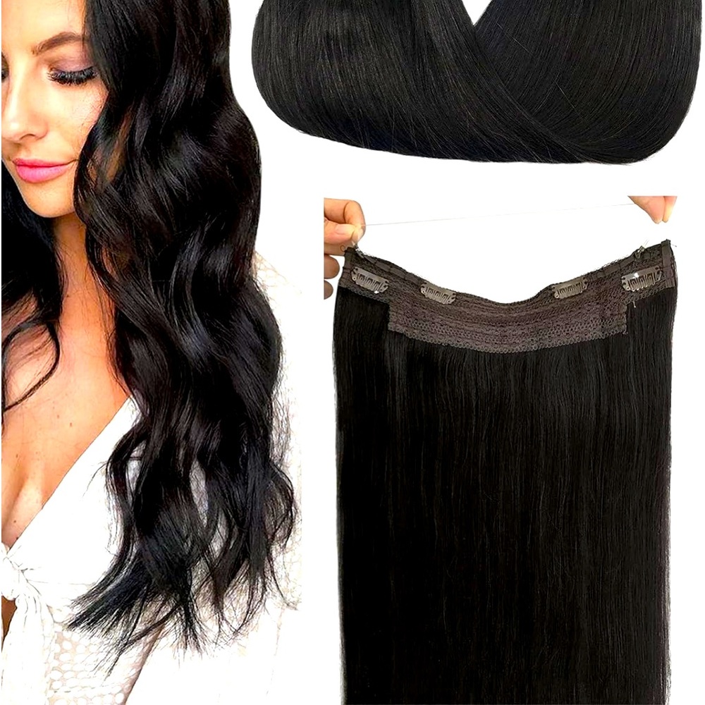 Dolores clip in hair extensions 100% human hair 1b 16 inches clip in hair